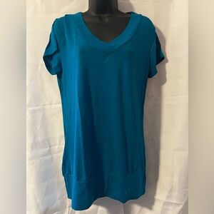 No Boundaries Teal Short Sleeve V-Neck Top (2XL)